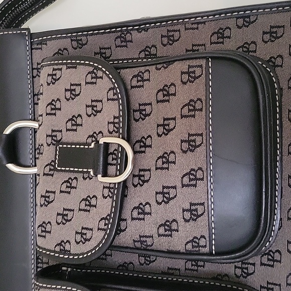 Dooney & Bourke Gray Canvas Black Leather Trim Satchel Shoulder Bag - Picture 4 of 16